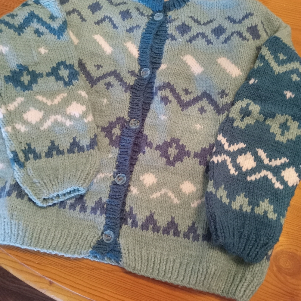 Kids Patterned Knit Sweater - Green and White